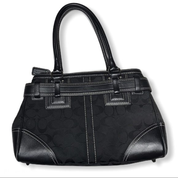 Coach Hampton Black Jacquard Purse with Leather - Picture 2 of 8